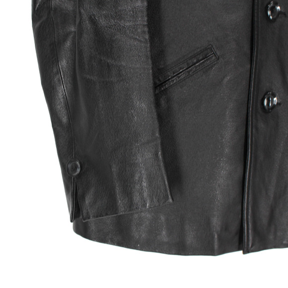 Diesel Leather Black Button Up Collared Overcoat 44 Moto Biker Jacket Blazer Y2K - Picture 3 of 6
